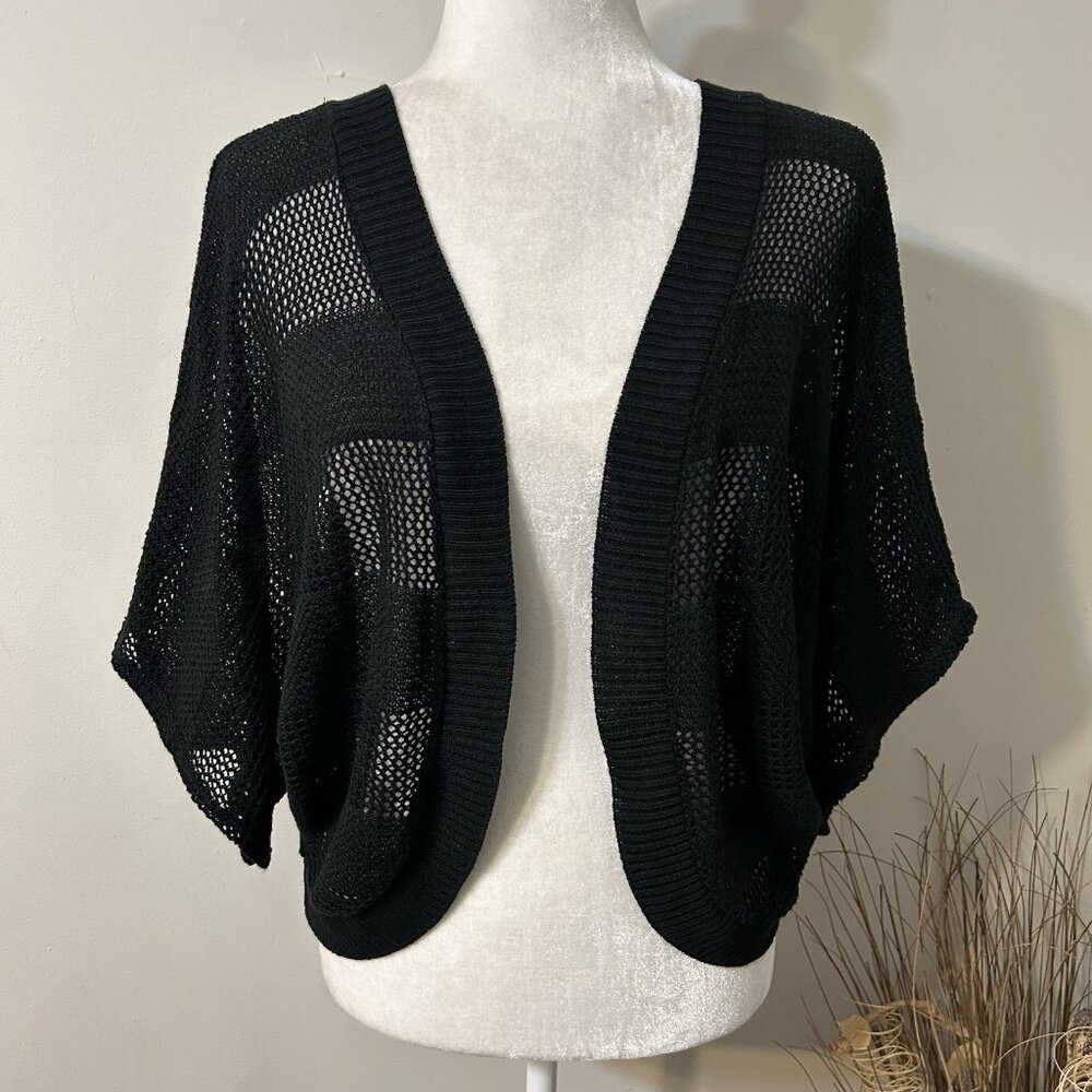 New Sweet Kizz Women Cardigan Black Acrylic Open Front Short Sleeve Cropped 2X